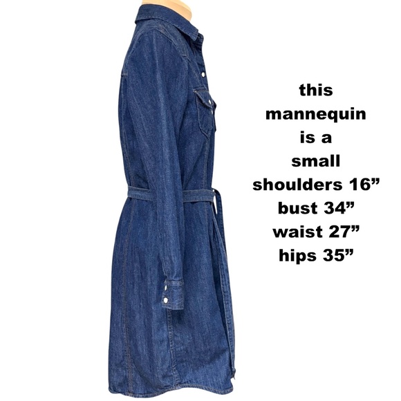 dress GAP XS blue all cotton denim shirt long sleeve snap close classic collar - Picture 3 of 15
